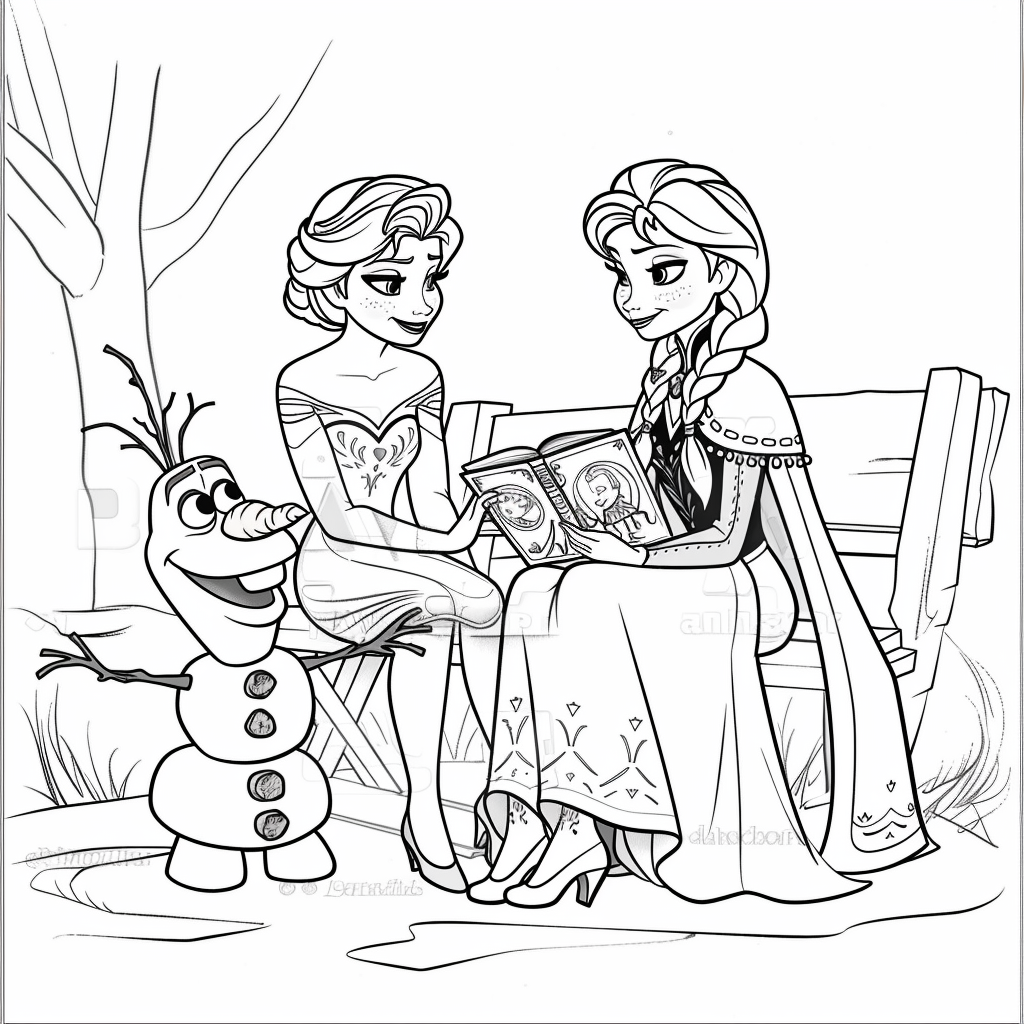 Anna and Elsa Reading to Olaf