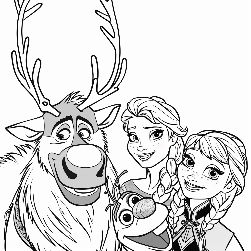 Anna and Elsa with Sven Close-Up