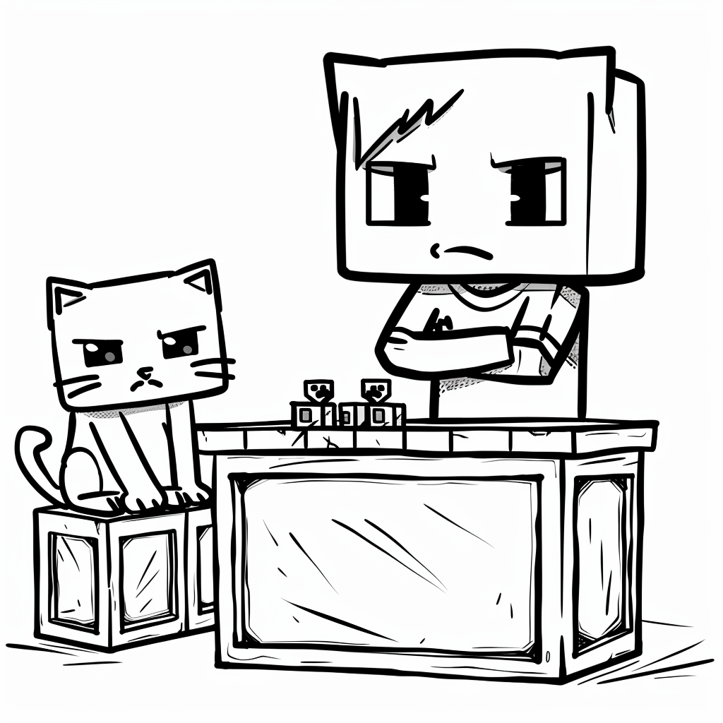 Minecraft Cat Sitting on Crafting Table