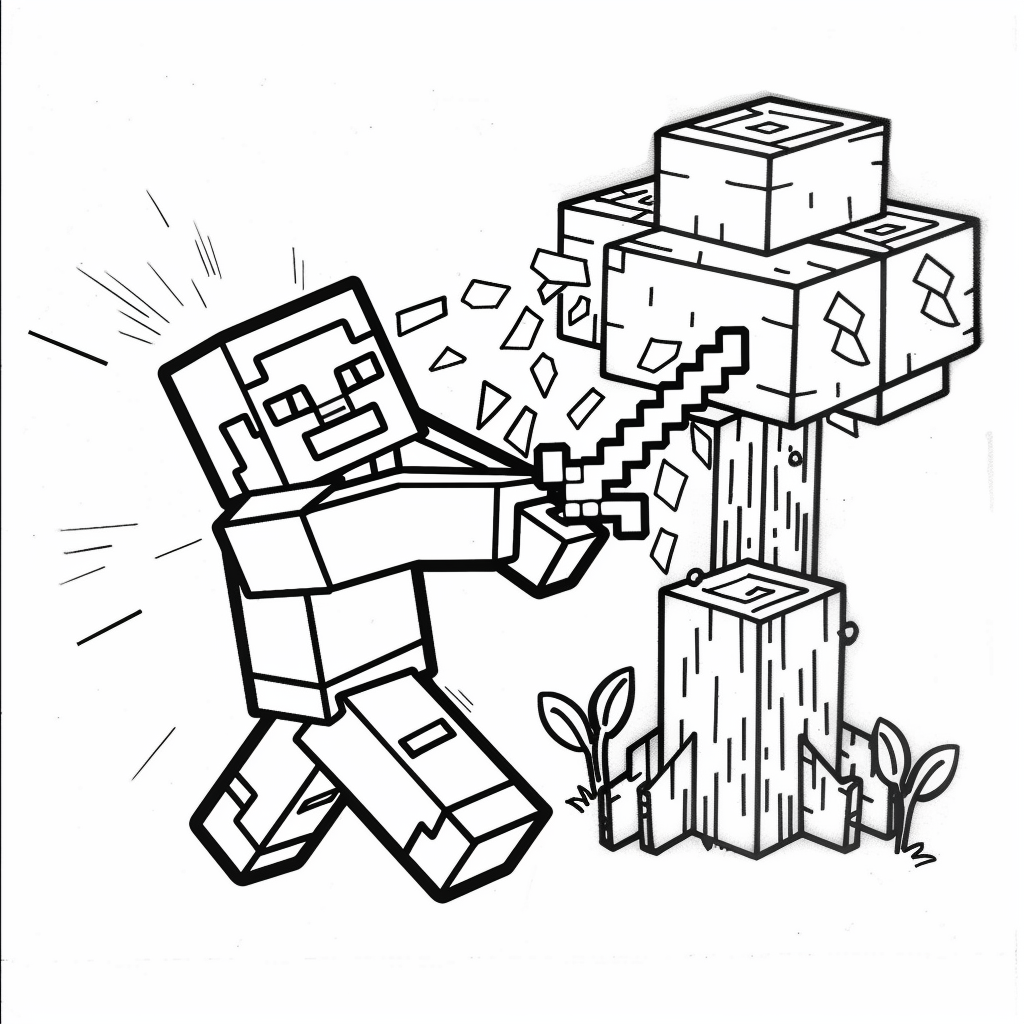 Minecraft Character Chopping a Tree