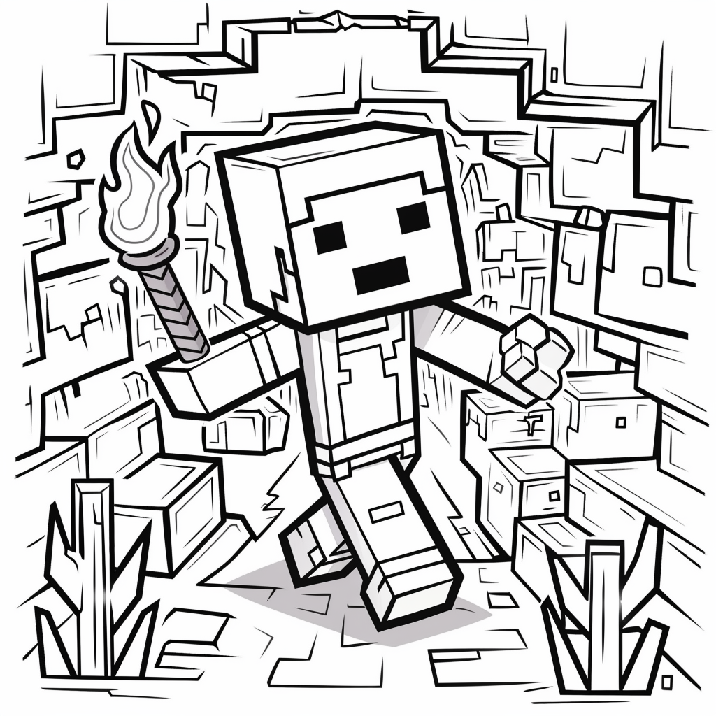 Minecraft Character Exploring a Cave