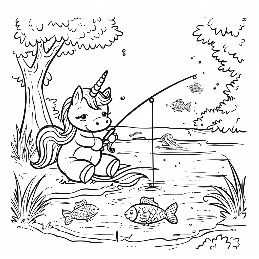 Unicorn Fishing at a Pond